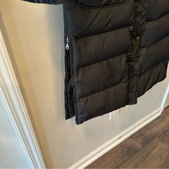 DKNY Black Long Down Puffer Coat Fur Trim Hood Hooded Winter Parka Sz Small - Picture 7 of 16